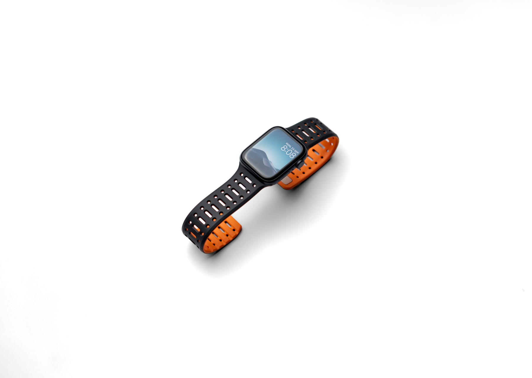 Black & Orange Premium Silicone Sport Band with Pin lock and magnetic closure.