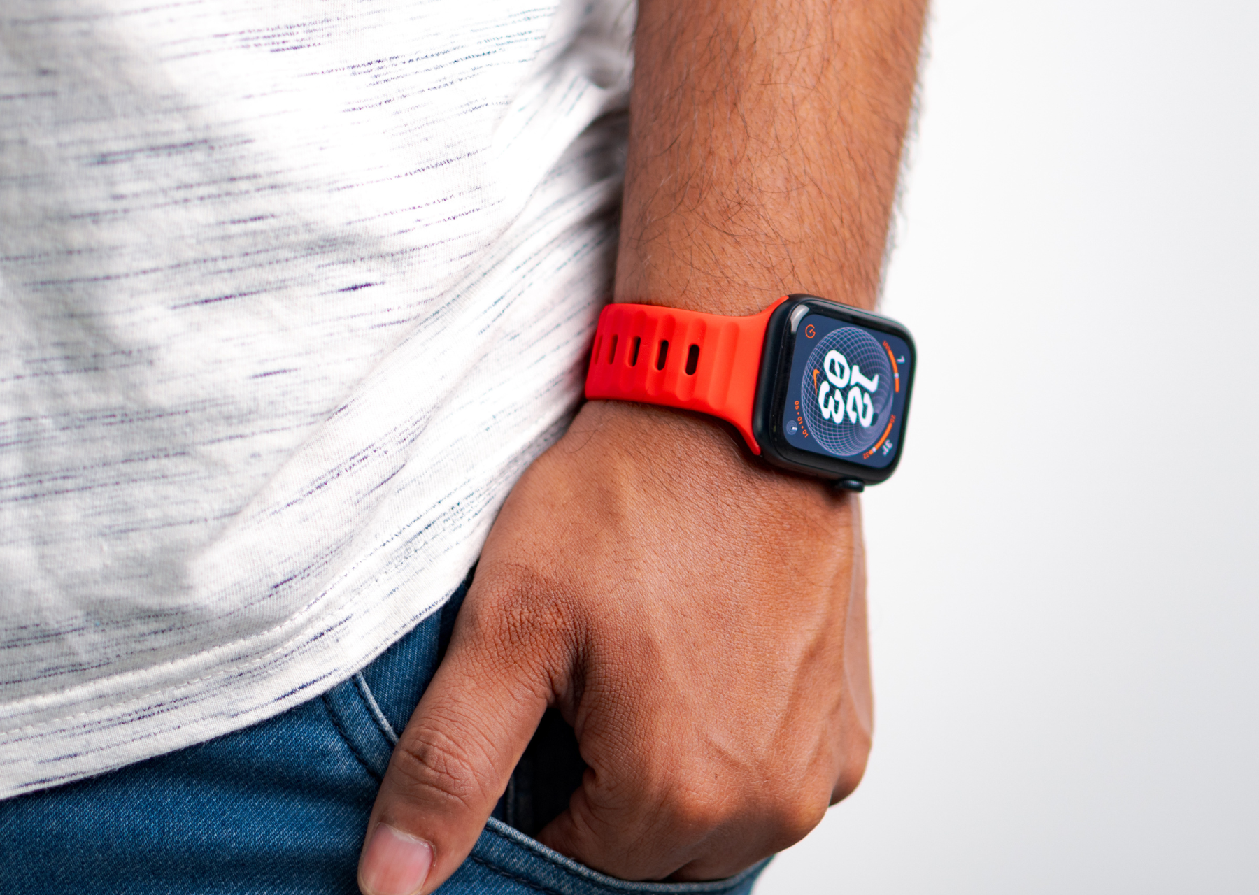 Red Colour Rugged Silicone Apple Watch Band with Pin & Tuck Closure