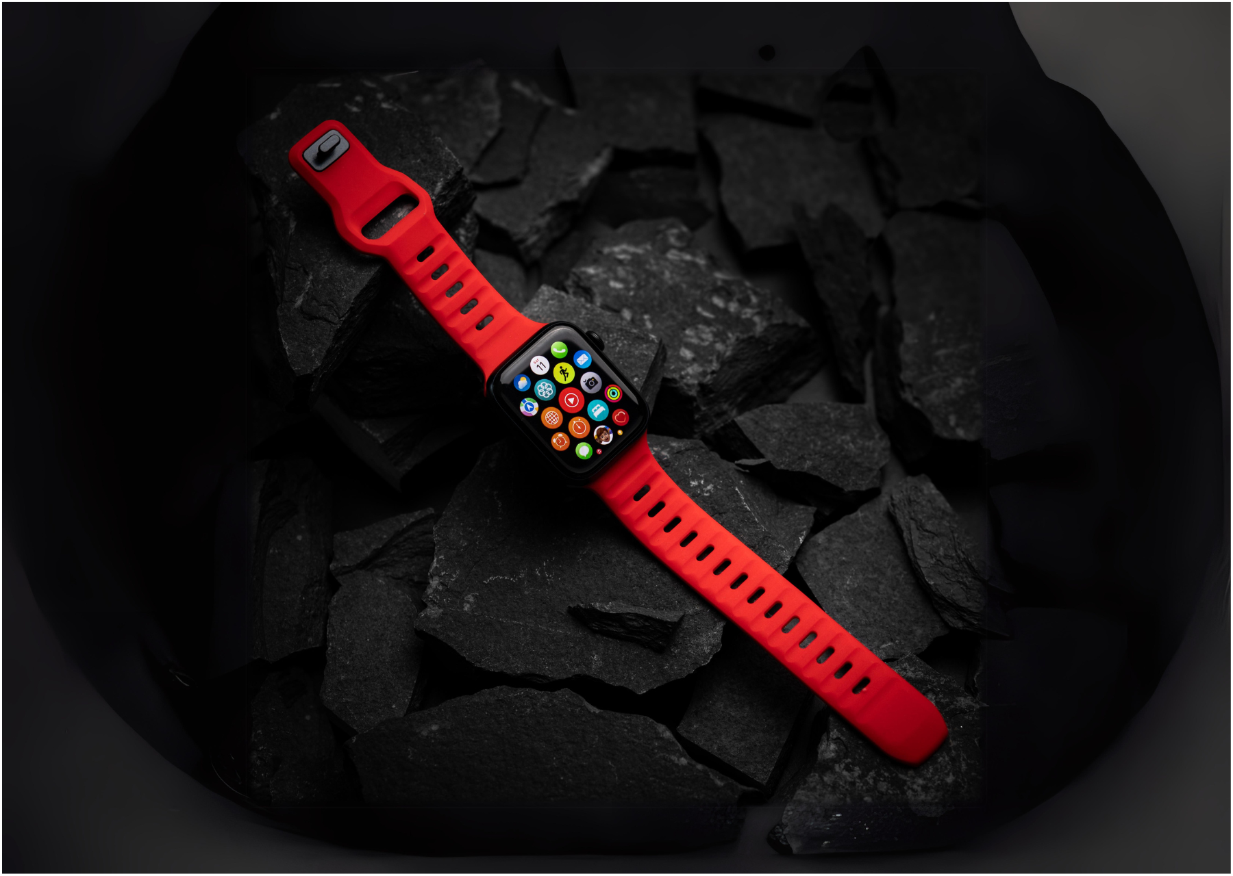 Red Rugged Silicone Apple Watch Band with Pin & Tuck Closure