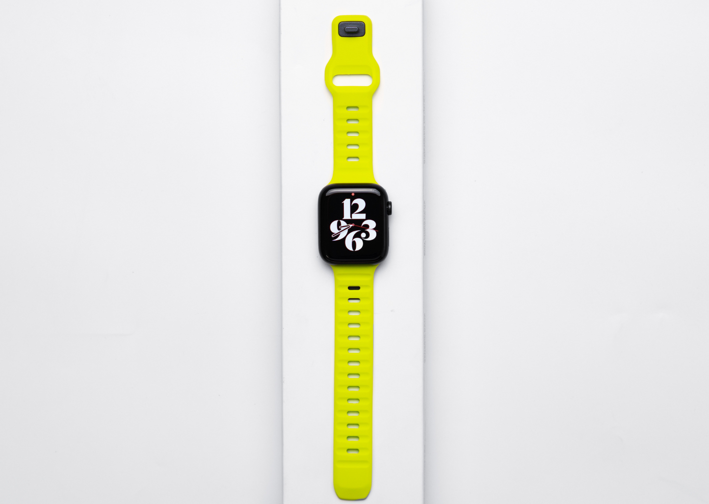 Fluorescent Green Rugged Silicone Apple Watch Band with Pin & Tuck Closure.