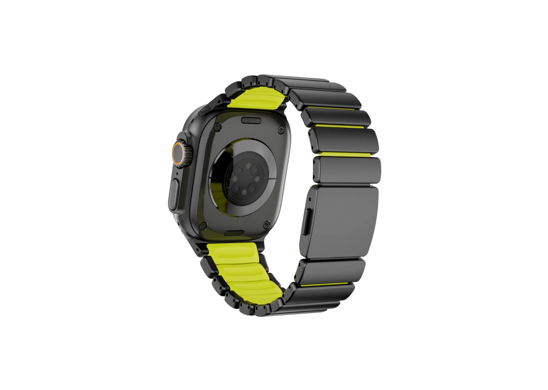 Rear view of Black Titanium Apple Watch Strap showcasing the soft green silicone inner layer for enhanced comfort and flexibility.