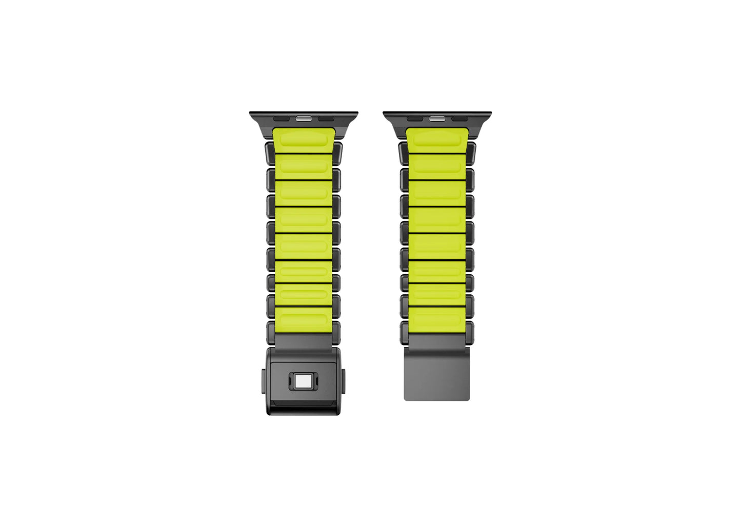 Close-up of the magnetic clasp on the Black Titanium Fusion Apple Watch Strap designed for secure everyday wear.