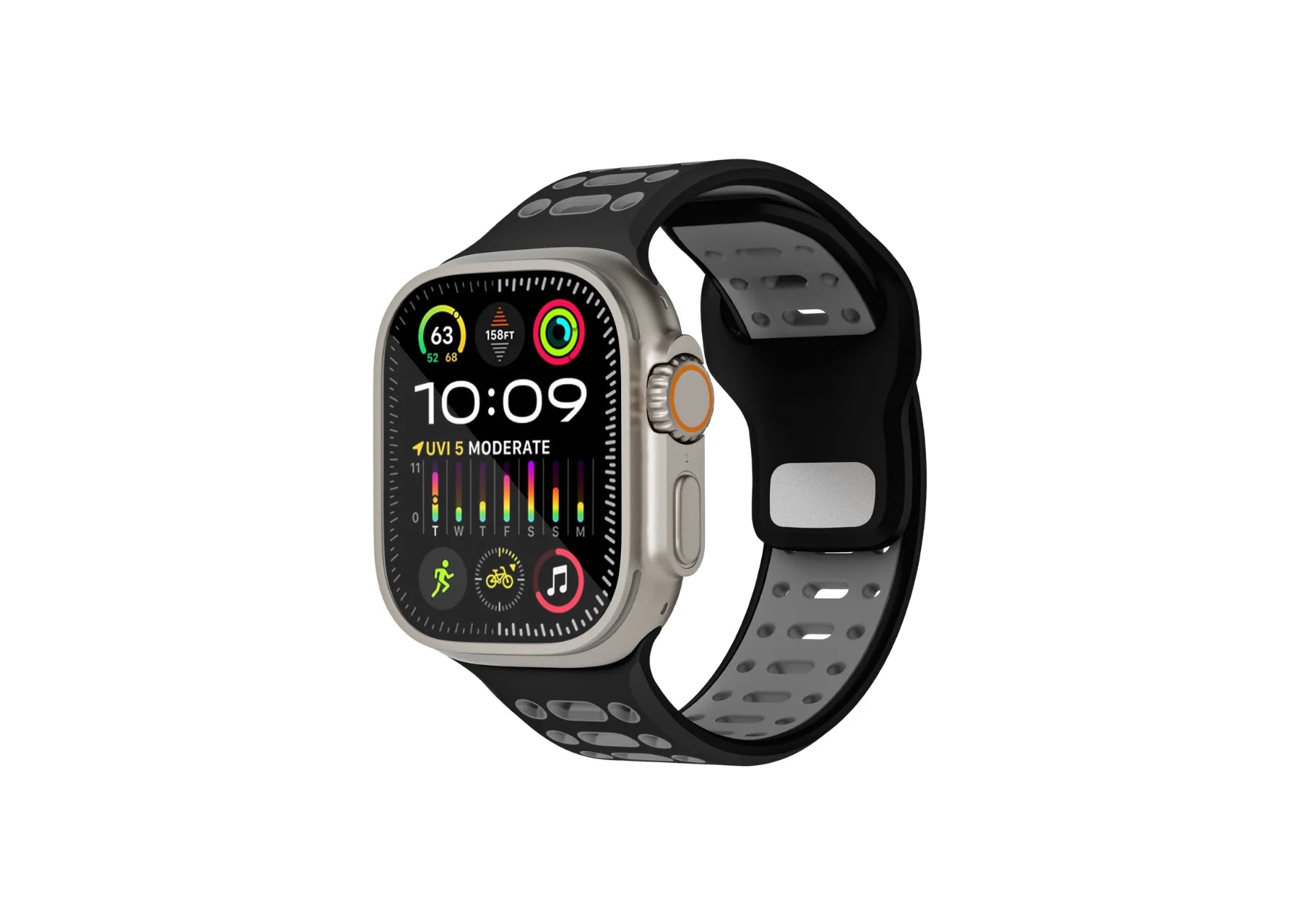 Black & Grey silicone Apple Watch strap online for sports and running