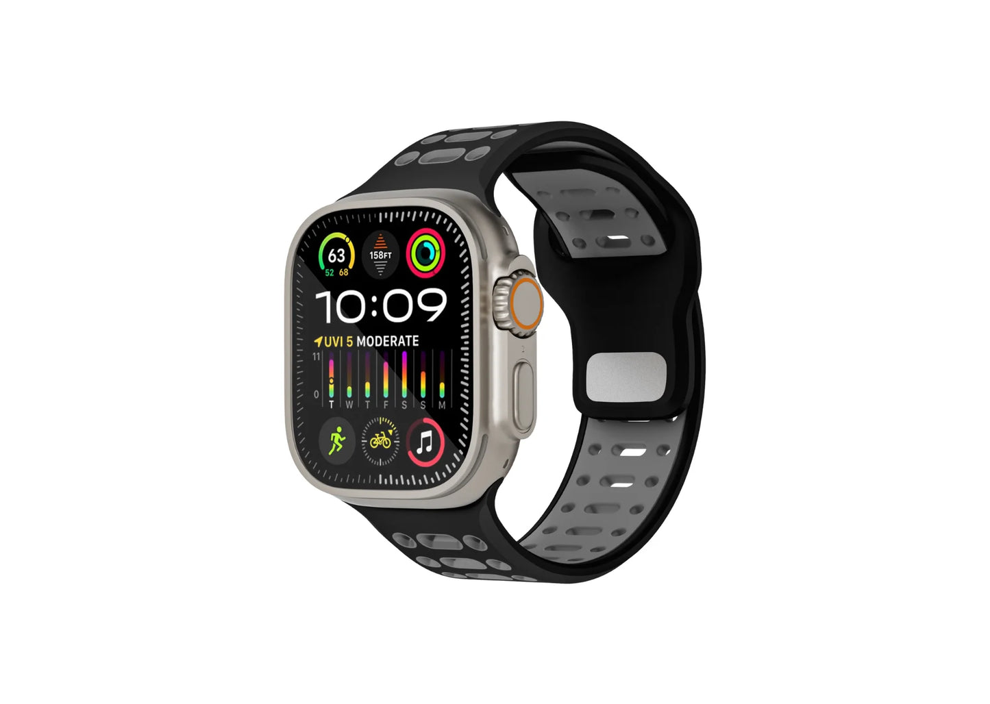 Black & Grey silicone Apple Watch strap online for sports and running