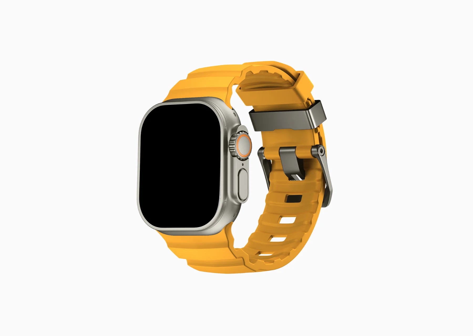 Apple Smartwatch with a yellow band on a white background