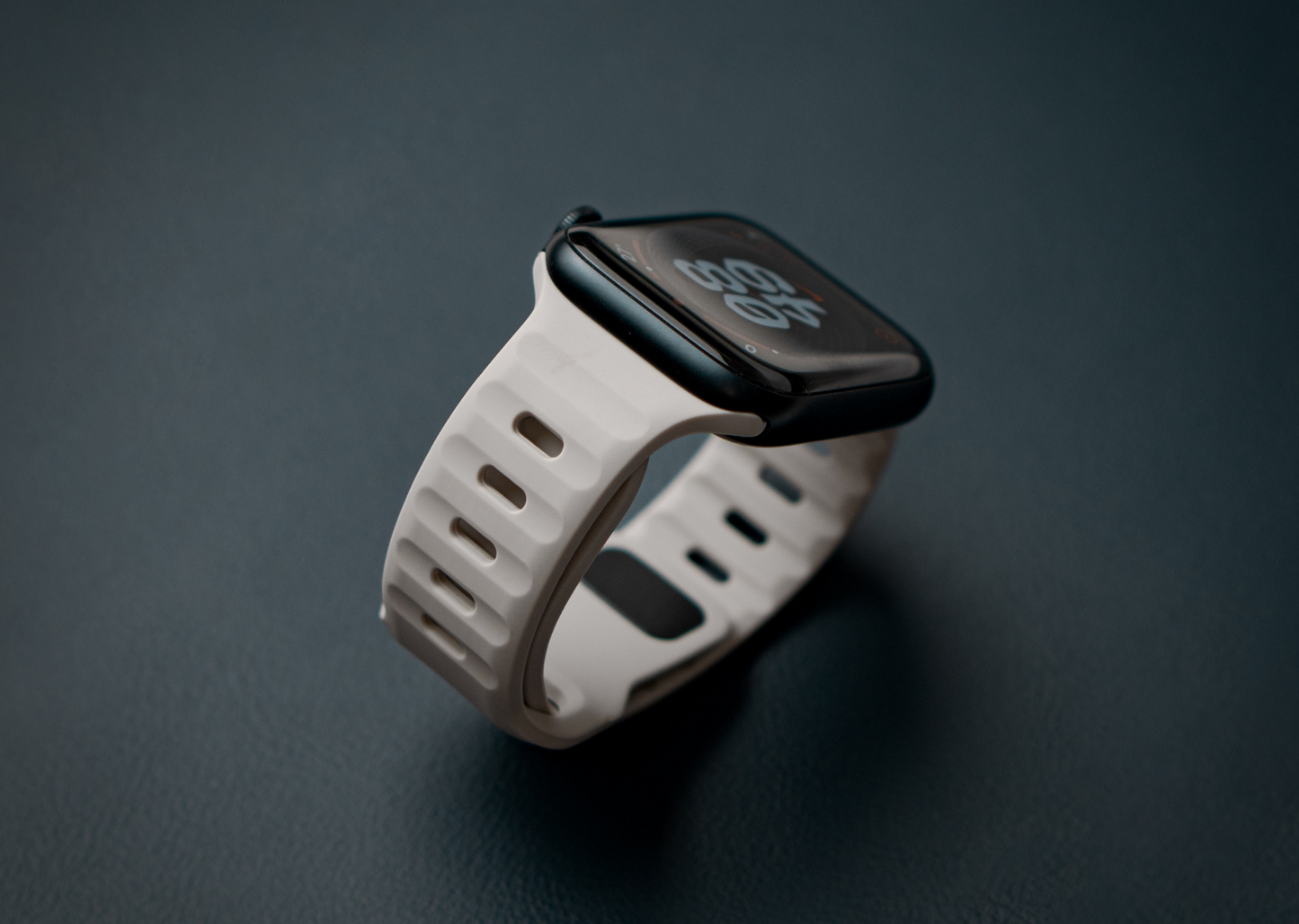 Dusty White Rugged Silicone Apple Watch Band with Pin & Tuck Closure.