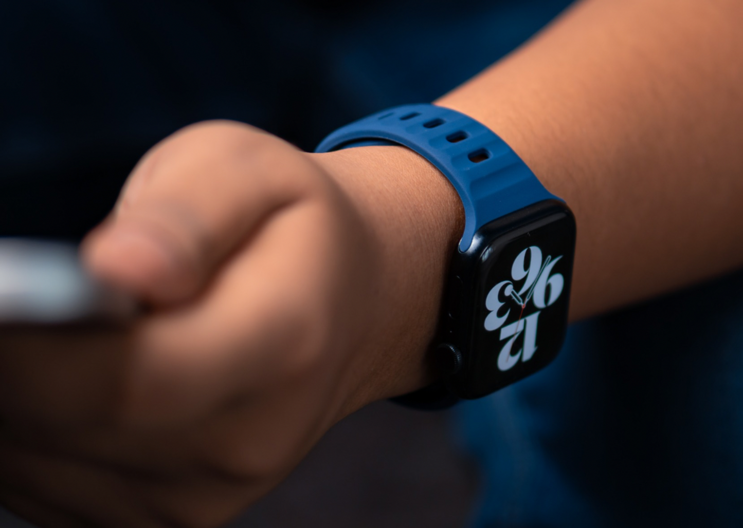 Indigo Blue Rugged Silicone Apple Watch Band with Pin & Tuck Closure.