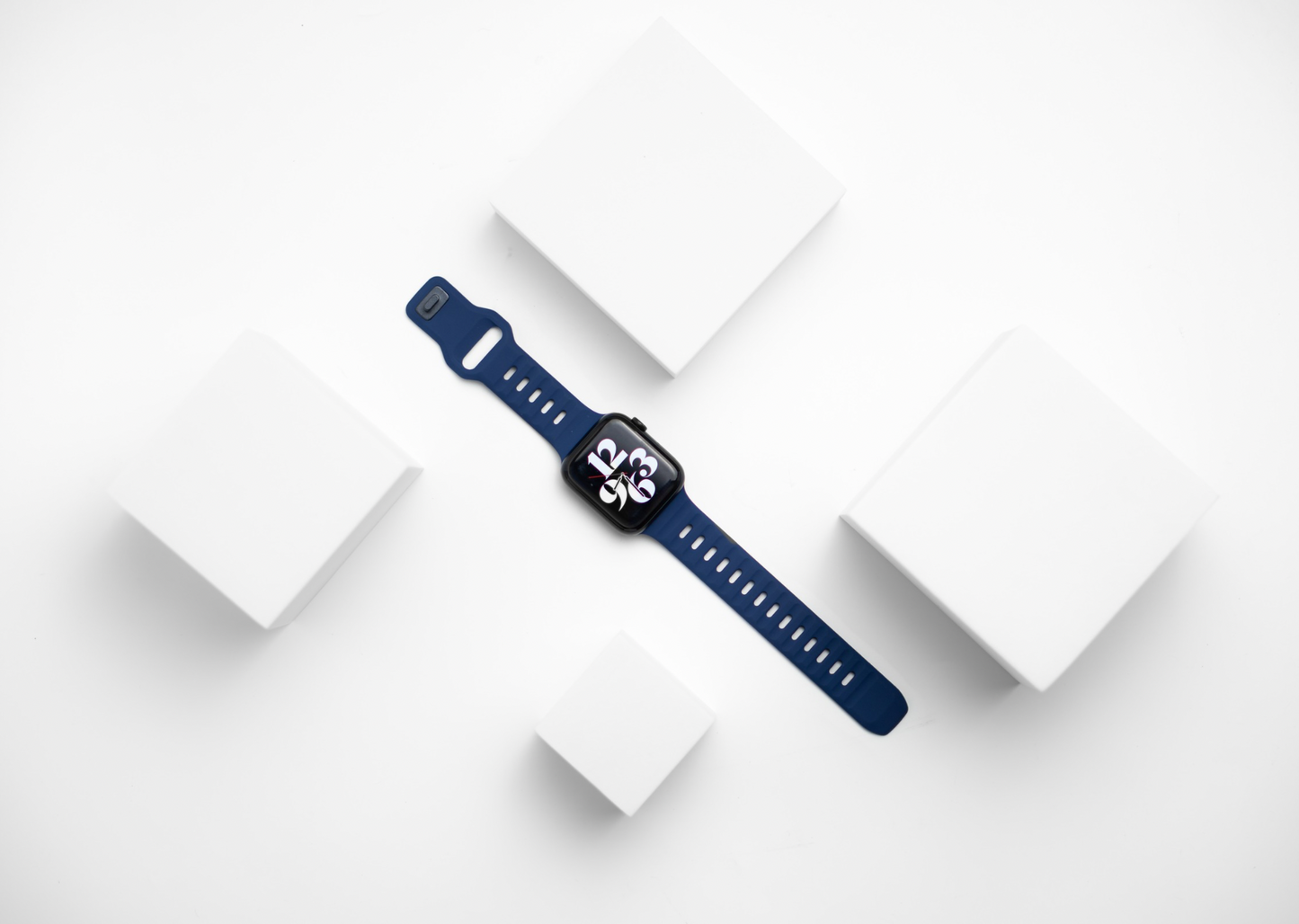 Indigo Blue Rugged Silicone Apple Watch Band with Pin & Tuck Closure.