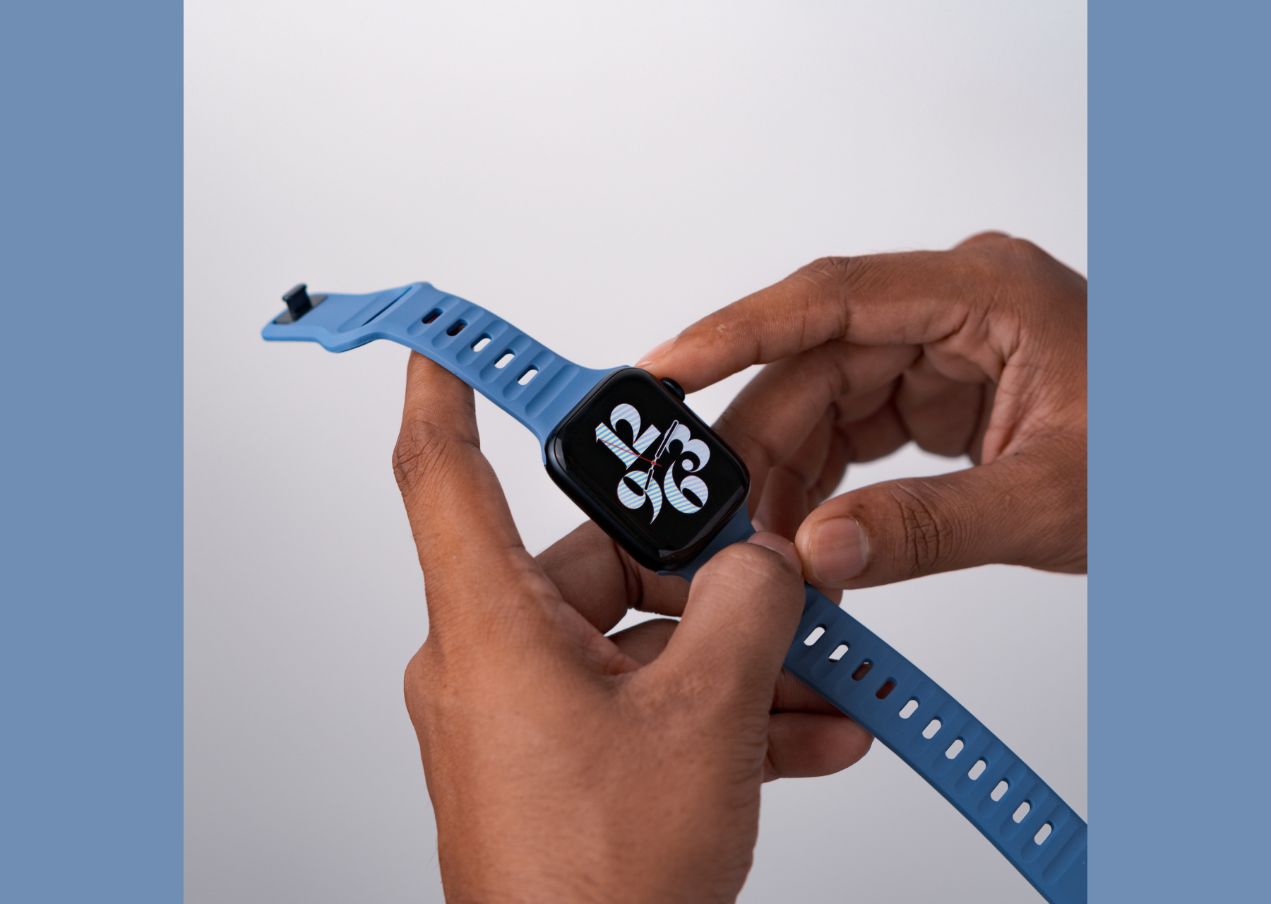Sea Blue Rugged Silicone Apple Watch Band with Pin & Tuck Closure.