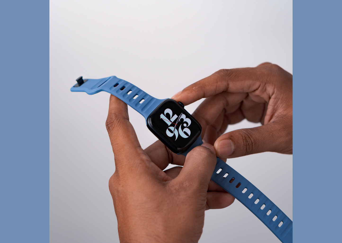 Sea Blue Rugged Silicone Apple Watch Band with Pin & Tuck Closure.