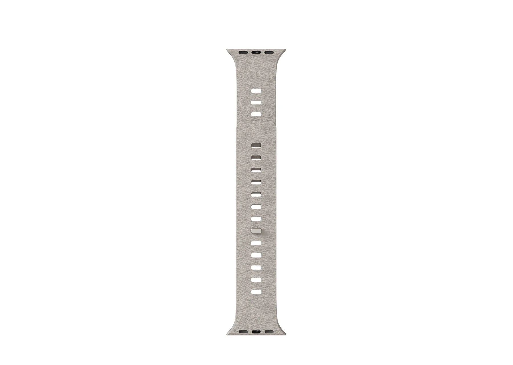cream SnapBand Apple Watch strap showing the leather-textured silicone exterior and integrated magnetic pin closure