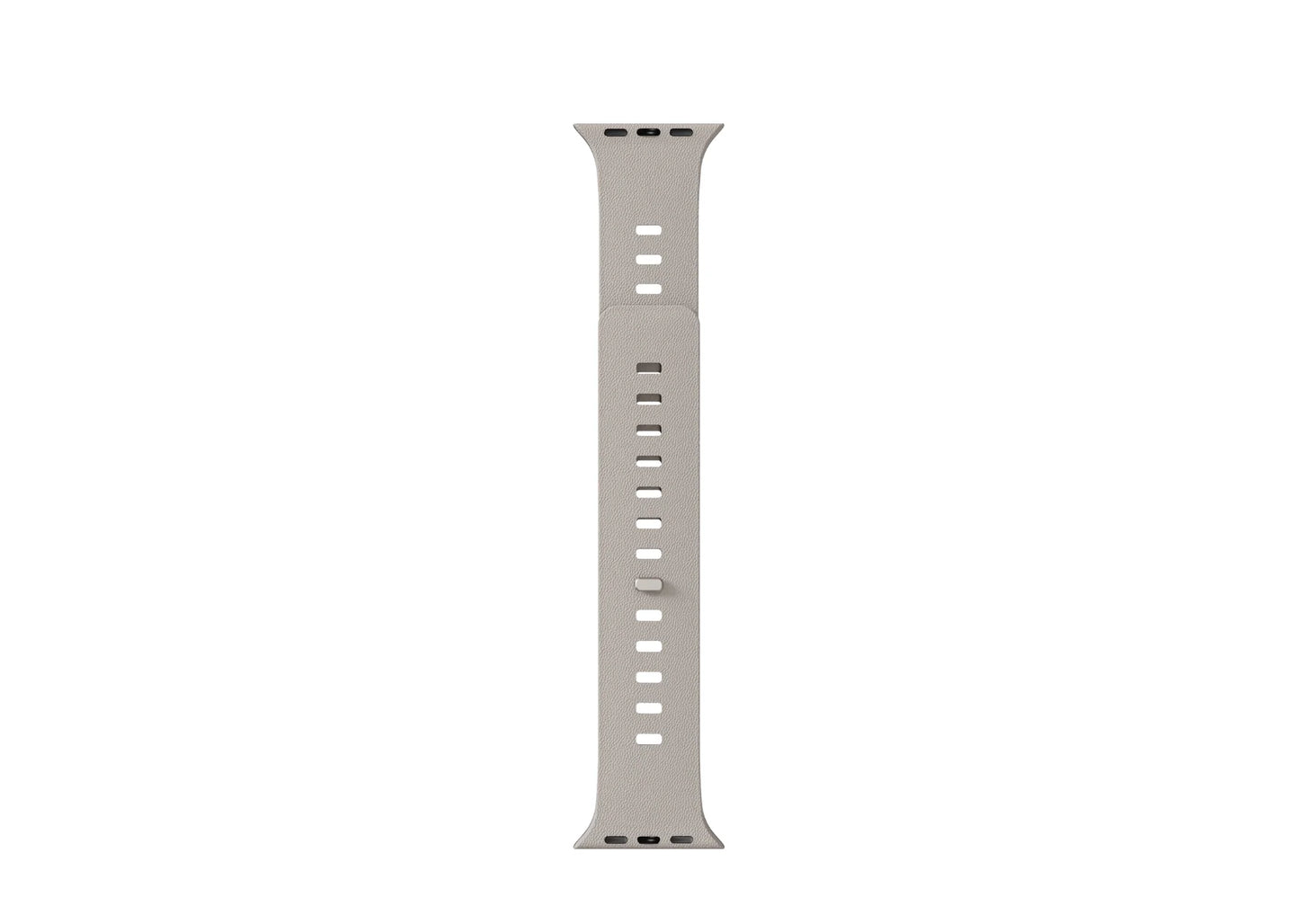 cream SnapBand Apple Watch strap showing the leather-textured silicone exterior and integrated magnetic pin closure
