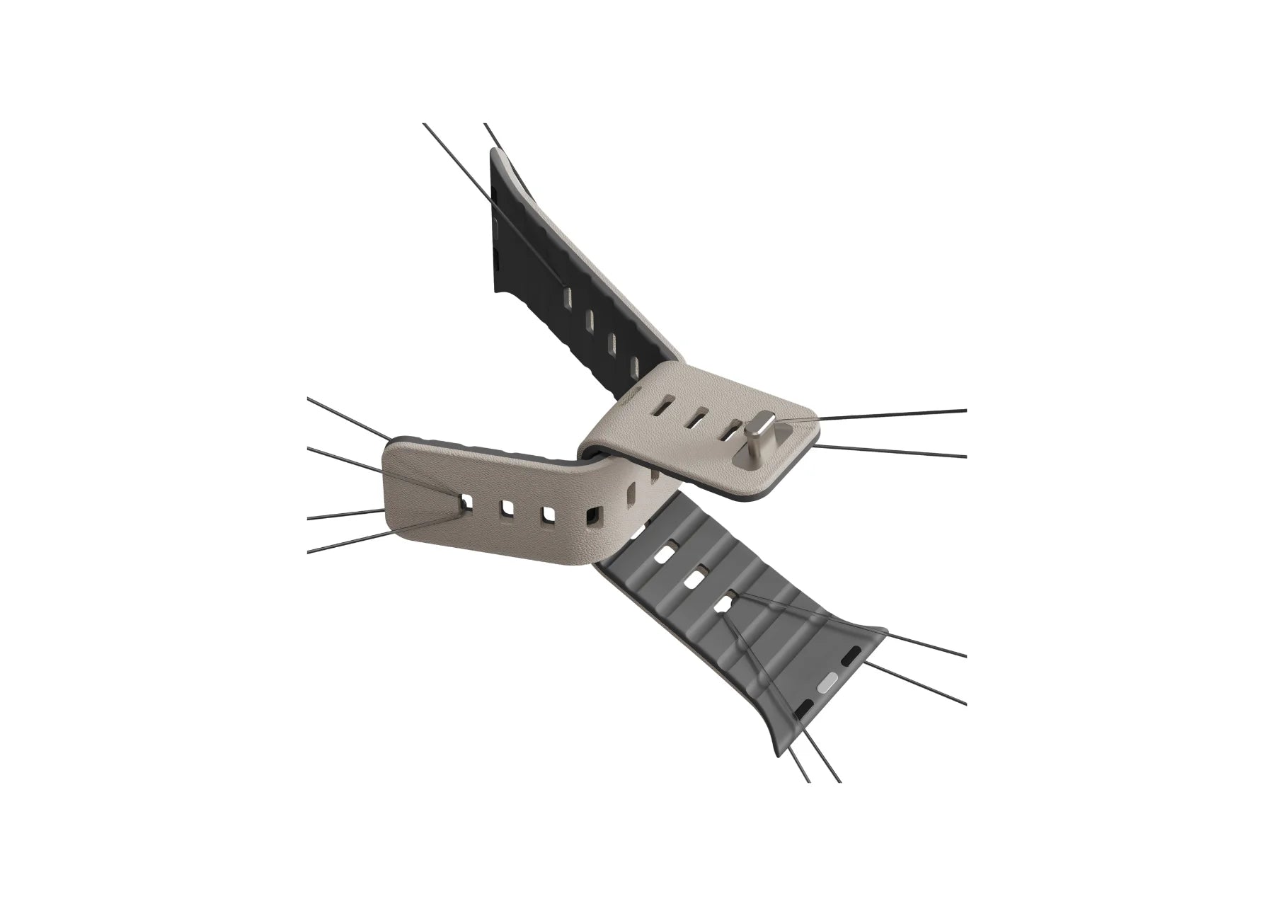 Close-up of an cream SnapBand silicone Apple Watch strap with leather-like texture, adjustment holes and secure closure