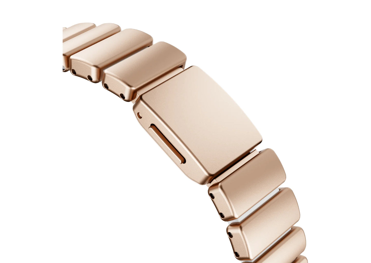 Exterior view of the gold Fusion stainless steel Apple Watch strap featuring elegant rose gold metal links and premium butterfly deployment clasp, compatible with Apple Watch Ultra 3, Series 11, Series 10 and Apple Watch SE.